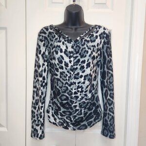 [S-M] Redsky Women's Long-sleeve Fitted Top Sz Small Leopard Print Collar Detail